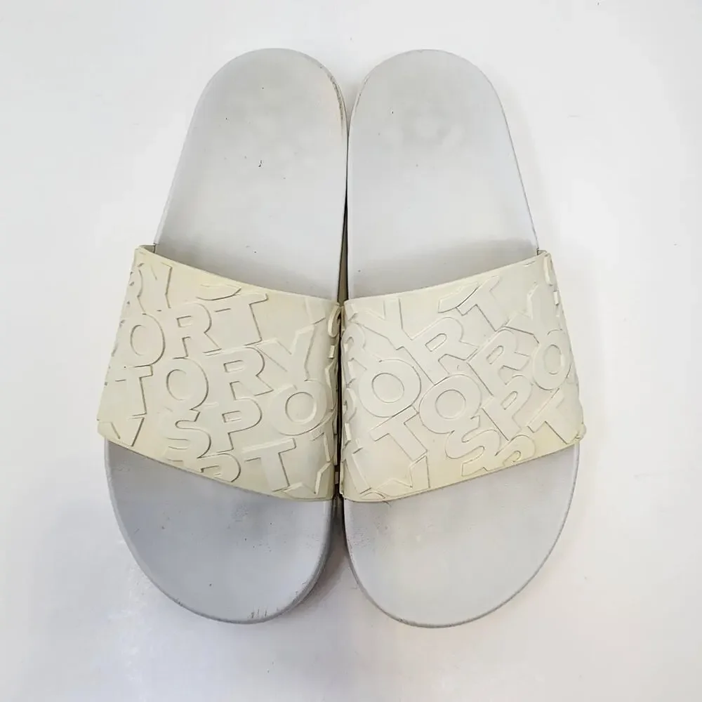Tory Sport White Cream Embossed Logo Slide Women Size 9M Tory Burch Casual Shoe - Picture 2 of 8